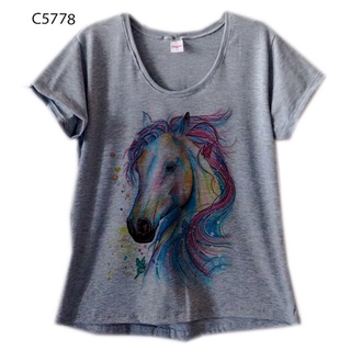 Blusa Feminina Cinza Plus Size Cavalo Country Colorido C5778