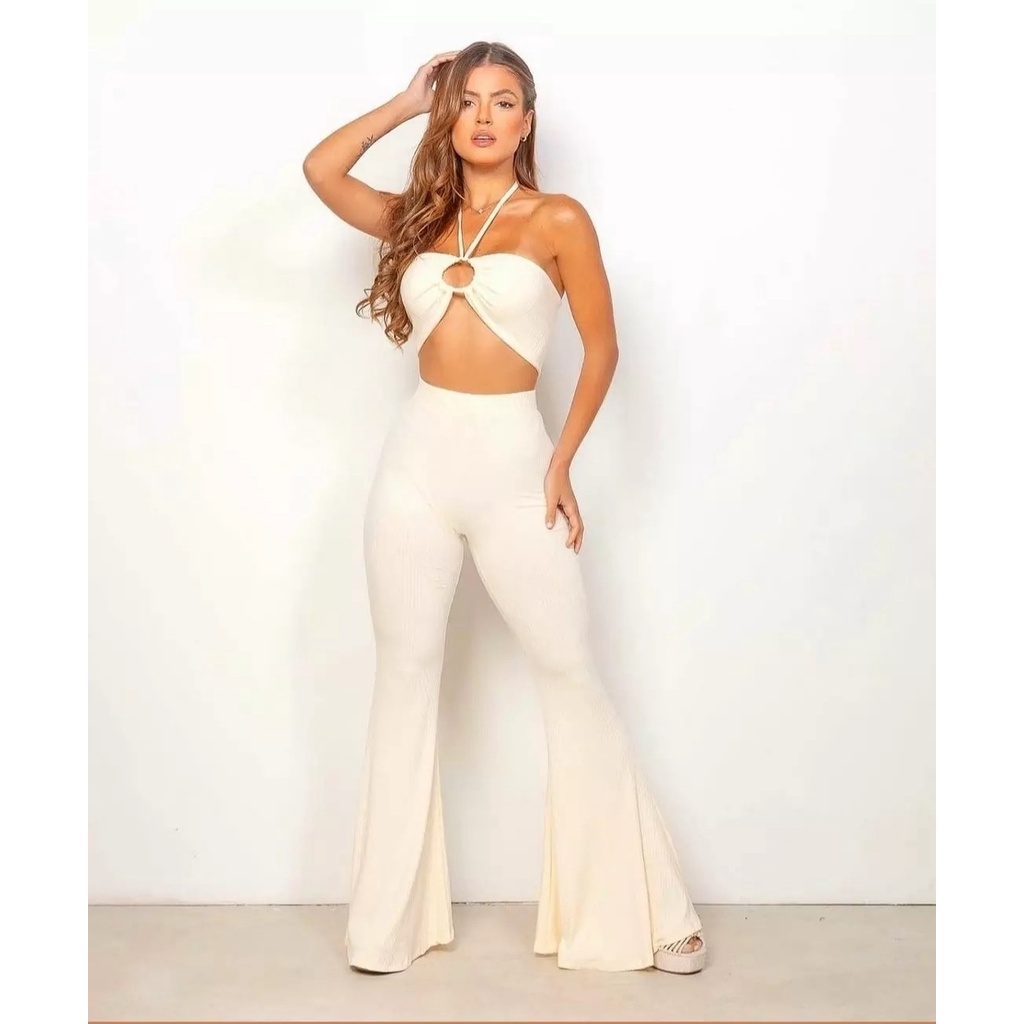 Conjunto Calça e Cropped Canelado