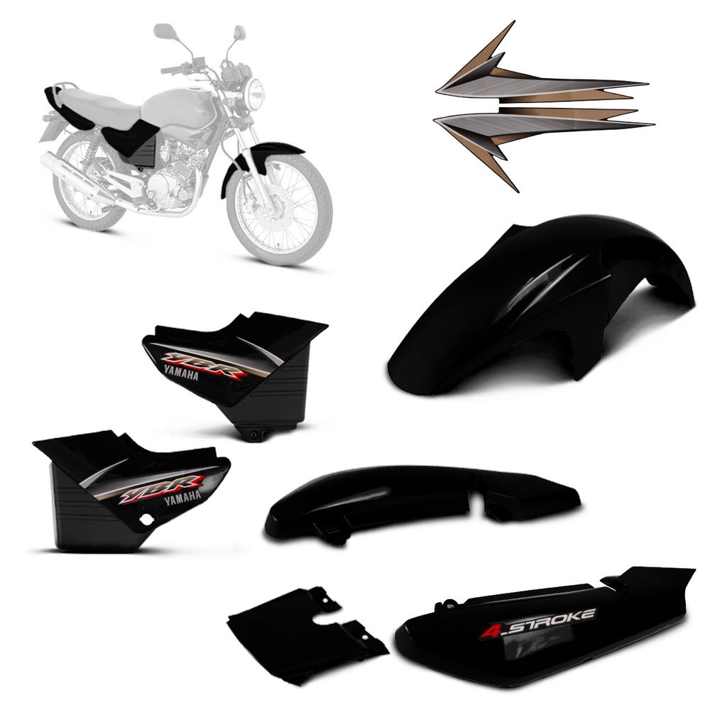 Kit Carenagem Completo Yamaha Ybr Preta At Com Adesivos Pro Tork Adesivado