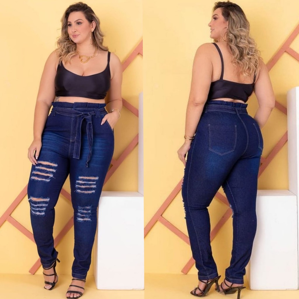 Calca jeans rasgada sales plus size