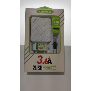 carregador 3.6A com cabo fixo iphone e android