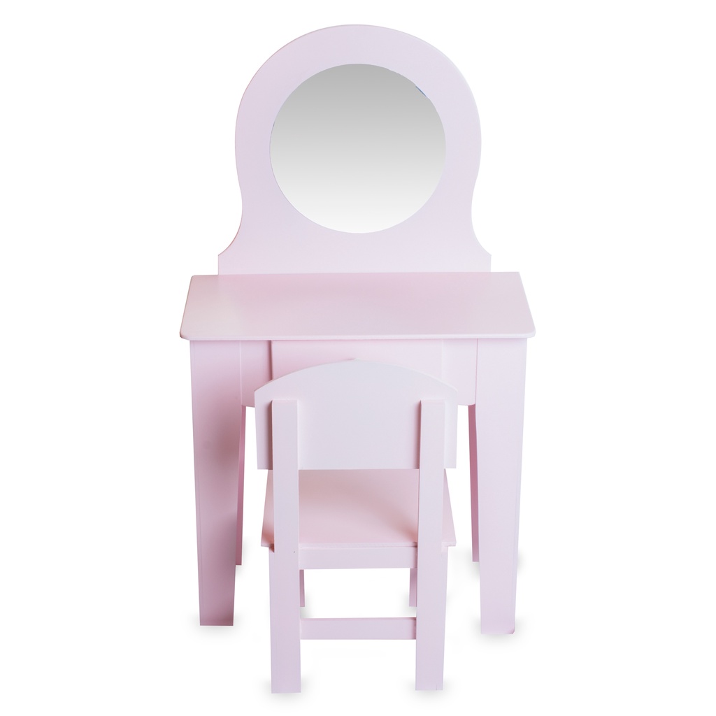 Conjunto de Toucador e banco para crianças Mesa de Maquilhagem Princesa  para Meninas com Espelho Rotativo 360° Removível 3 Gavetas Rosa e Branco