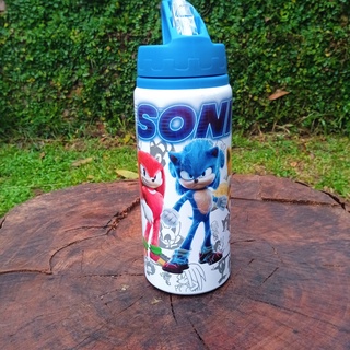 Garrafa Squeeze Gamer Desenho Sonic Escolar com Nome