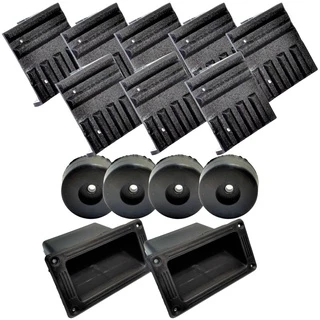 Kit 8 Cantoneiras Caixa Bob Canhão Pequena 4 Pezinho Base Vazada Antiderrapante Pé Grande e 2 Alças Plastica Permak