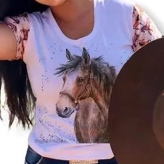 Blusa Feminina Plus Size Cavalo Malhado Desenho Country C168