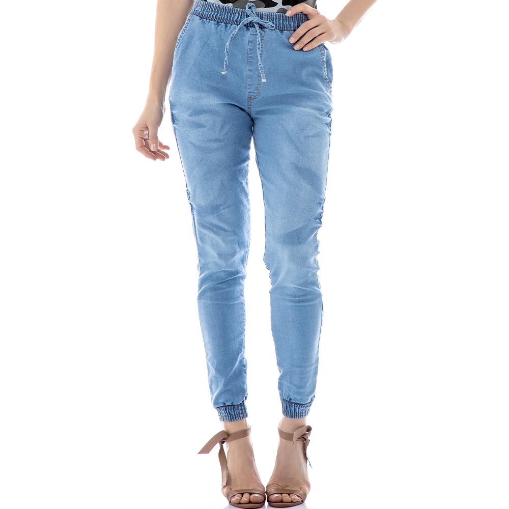 calça jeans feminina jogger azul estonada