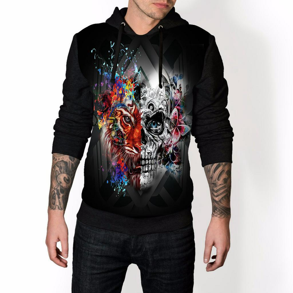 Moletom Masculino Canguru Caveira Leão Estampado Full Blusa de