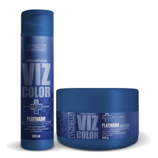 Kit Shampoo E Mascara Matizante Efeito Teia Platinado 300g Vizbelle. Ação Antioxidante Neutraza Os Tons Amarelados Para Cabelos Descoloridos, Loiros E Grisalhos.
