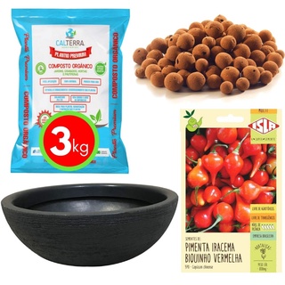 Kit Horta Plantio Fácil de Biquinho Vermelha e Bacia Preta
