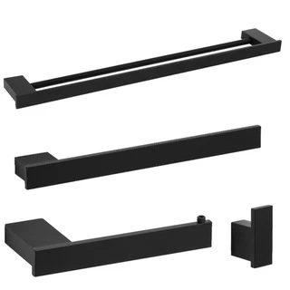 Kit 4 Acessórios Para Banheiro Preto Toalheiro Duplo Master