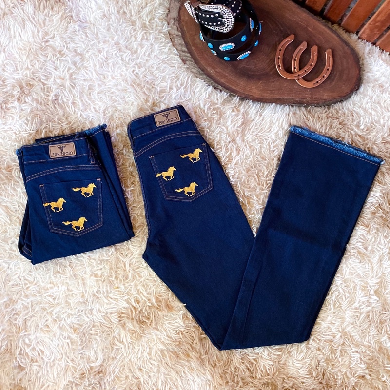 Calça jeans best sale bordada flare