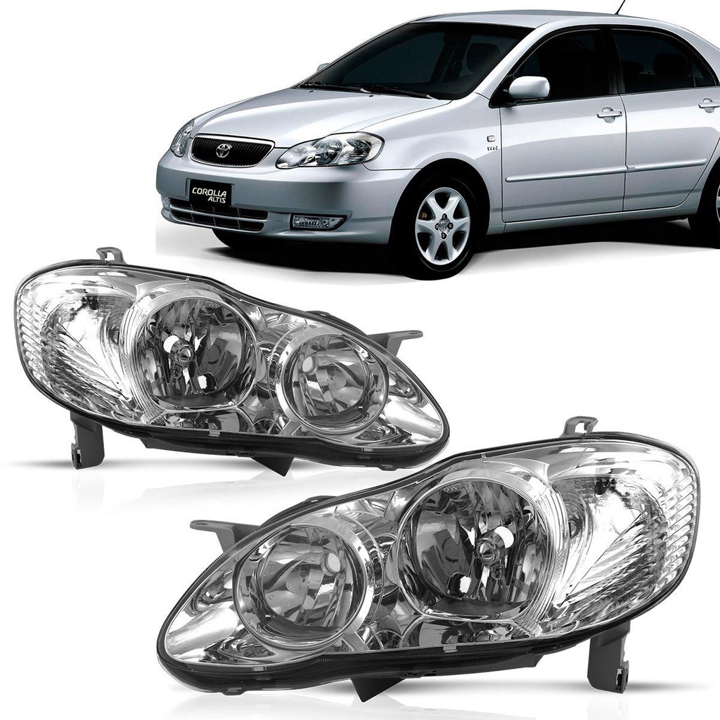 Farol Corolla Fielder 2003 2004 2005 2006 2007 Foco Duplo Cromado ...