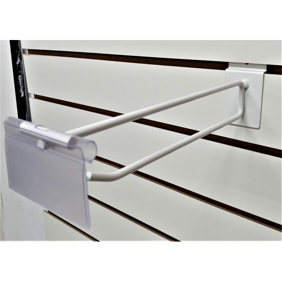 Gancho Porta Preço Para Painel Canaletado Grosso (6,35mm)- 25cm -Branco+ Etiquetas de PVC-15pçs