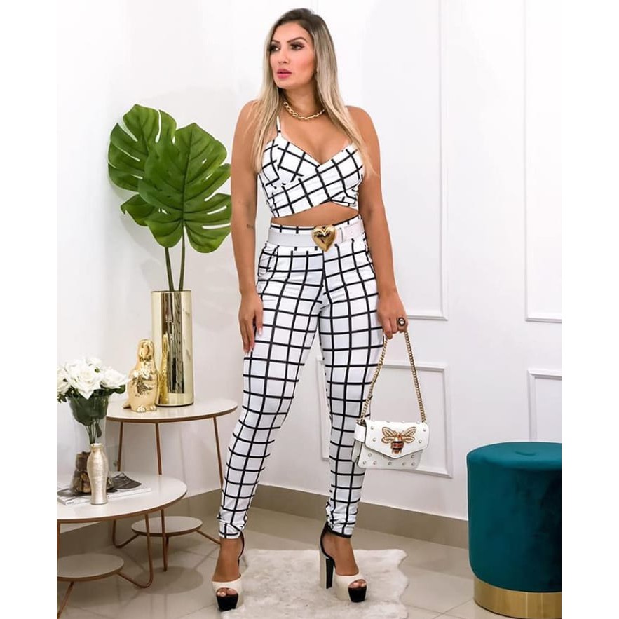 Calça de cintura store alta com cropped