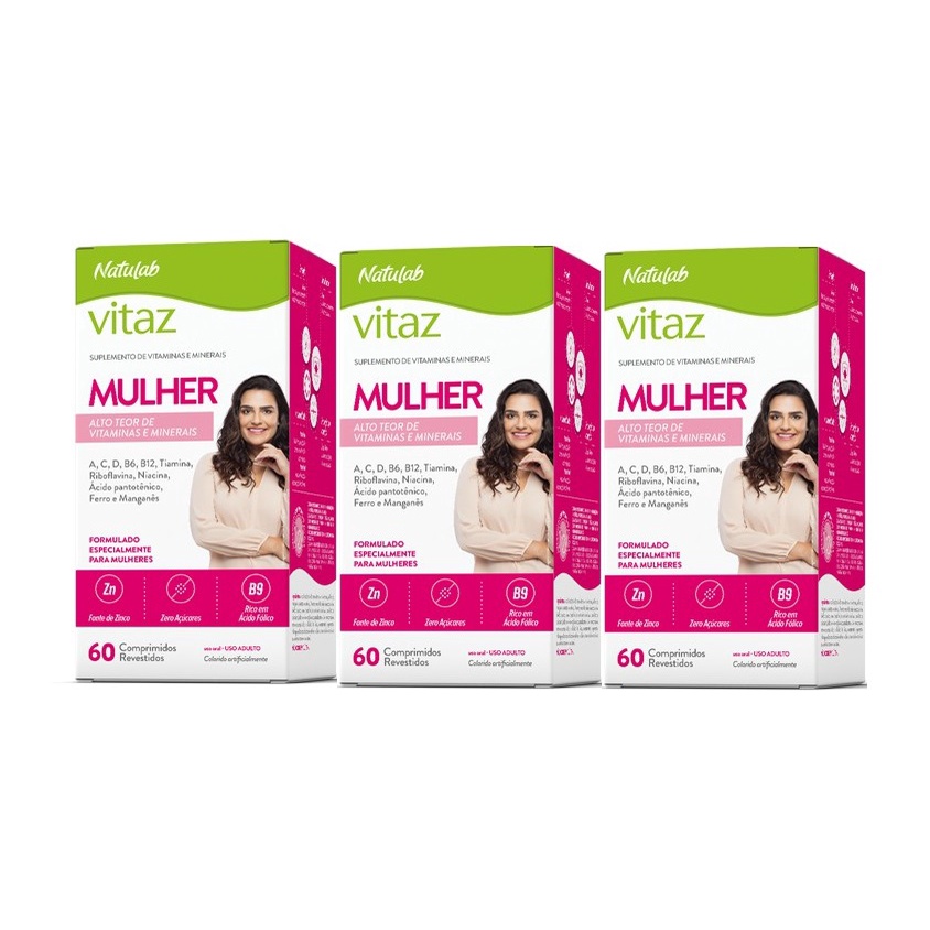 Kit 3 Vitaz AZ Mulher 60 Capsulas Natulab Imunidade Energia | Shopee Brasil