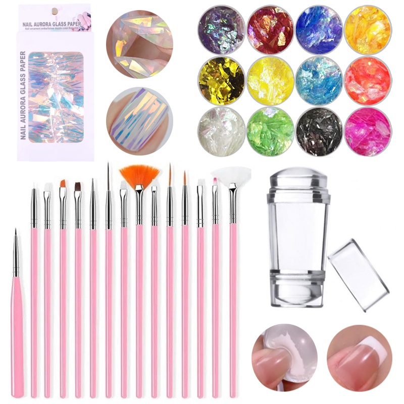 Kit Para Nail Art Carimbo De Unhas + 15 Pincéis