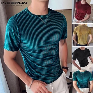 INCERUN Moda Masculina Veludo Meia Manga Gola Redonda Larga Casual Camiseta