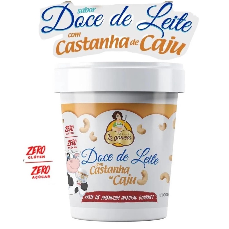 Pasta de Amendoim Integral Gourmet La Ganexa sabor Doce de Leite com  Castanha de Caju 450grs