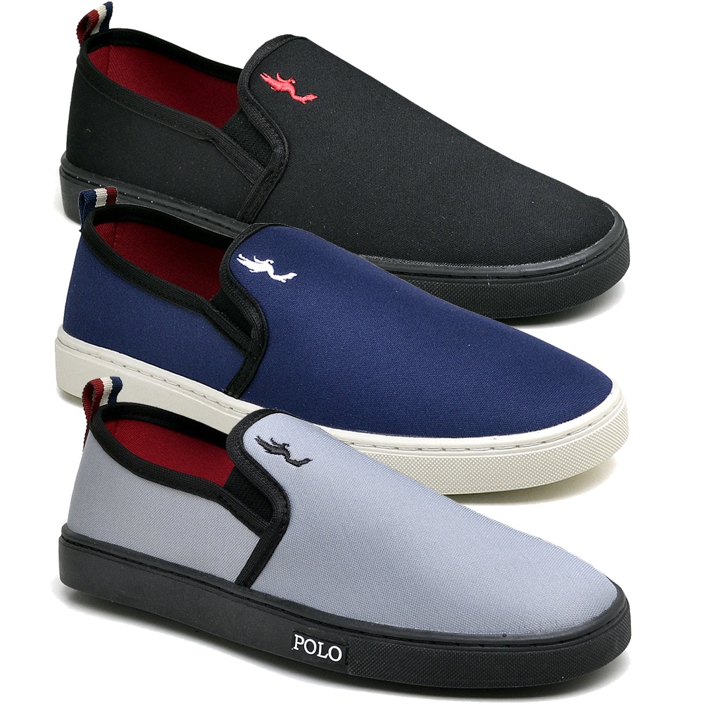 Kit 3 Pares Tênis Polo Way Slip On Iate Blu Sapatilha Masculina Sapatênis Leve e Confortável
