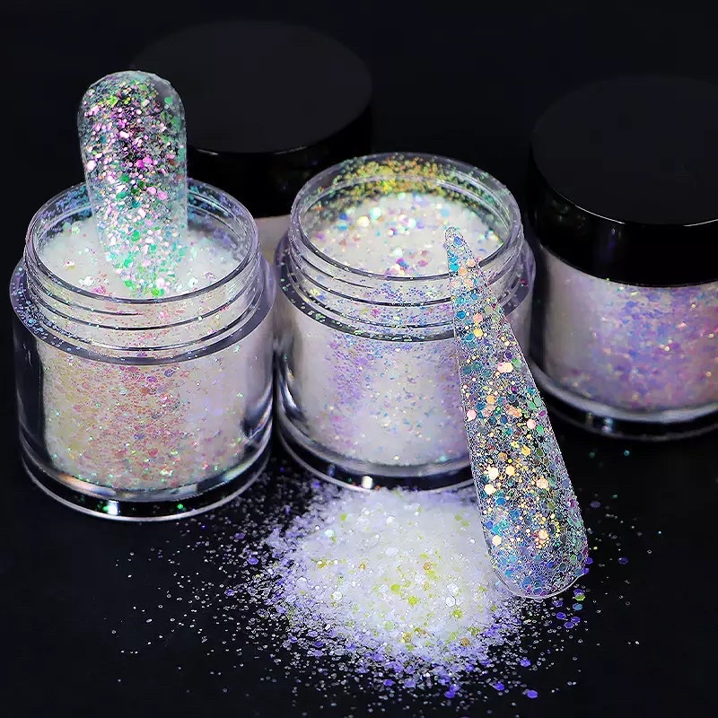 Glitter holográfico branco flocado efeito sugar
