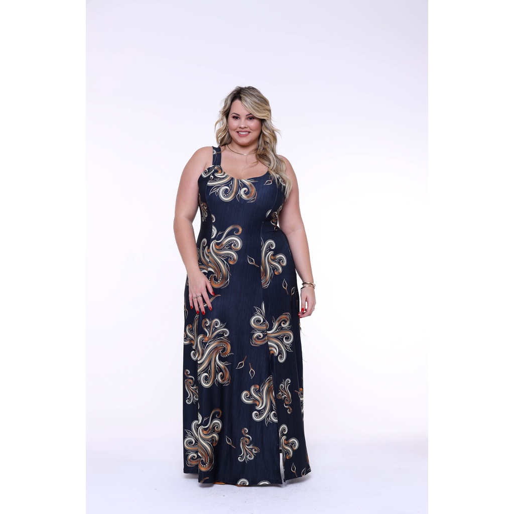 Vestido longo estampado para casamento best sale plus size