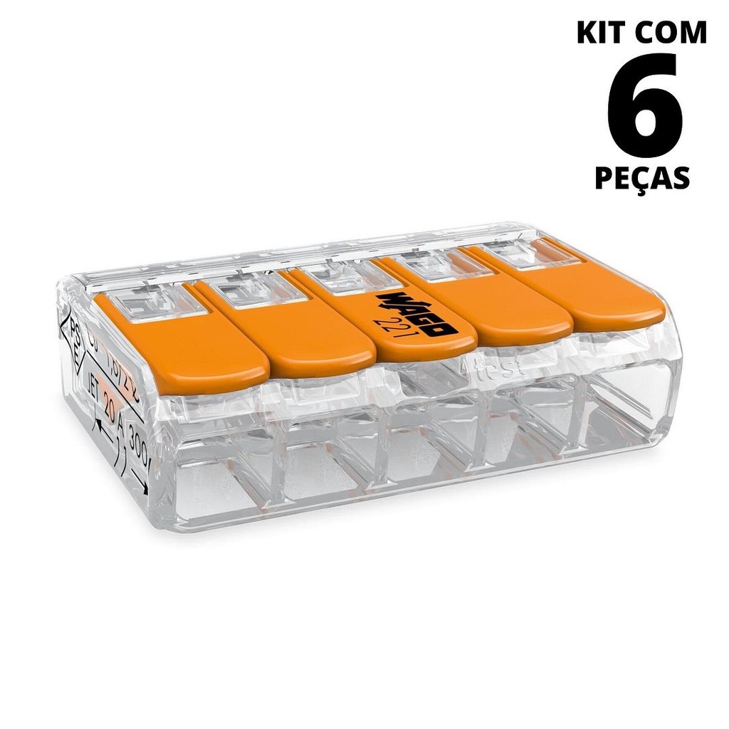 6un Conector Wago 221-415 5 vias 32A/450V Emenda Derivação Original