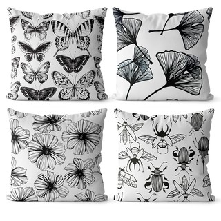 Kit 4 capas de almofadas decorativas insetos moderna 45x45