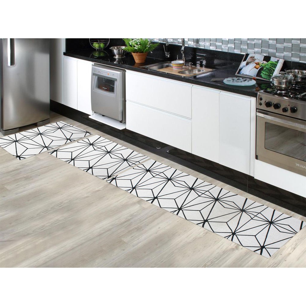 Kit de tapetes de cozinha com 3 peças emborrachado