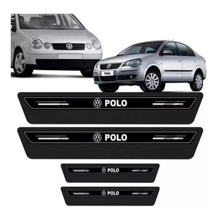 Kit 8 Adesivo Soleira Premium Porta Polo Hatch Sedan Preto