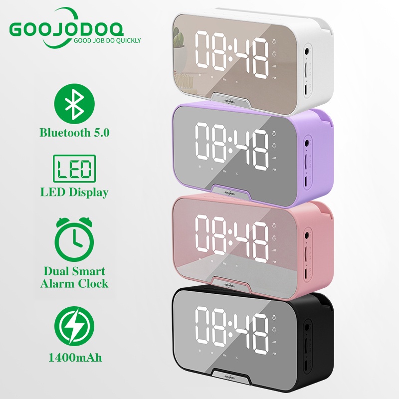 GOOJODOQ Bluetooth Speaker Espelho Digital LED Alarm Clock MP3 FM Rádio Sem Fio Subwoofer Bluetooth Com Função de Suporte Do Telefone