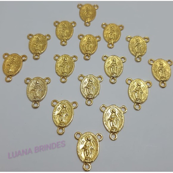 Entremeio Nossa Senhora das Graças de Metal Dourado - pacote com 12 unidades
