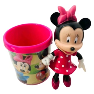 Boneca Minnie 16cm Com Caneca Personalizada Infantil 350ml Boneco Turma Do Mickey Mouse Colecionável