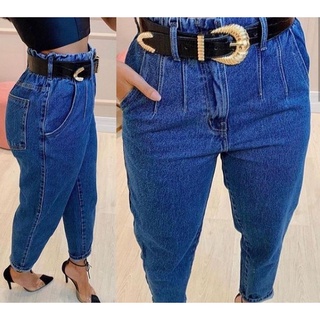 Calças Feminina Jeans Com Cós Alto Até O Umbigo Lycra