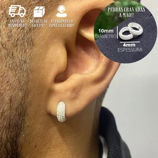 Brinco De Prata 925 Argola Cravejada Banhada Masculina em Oferta na Shopee