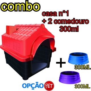 Combo Casa P/ Cachorro Home Class N°1 Vermelha + 2 Comedouro 300ml Para Cachorro Opção Pet