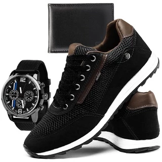 Tenis Sapatenis Conforto Casual Masculino Social Com relógio + Carteira