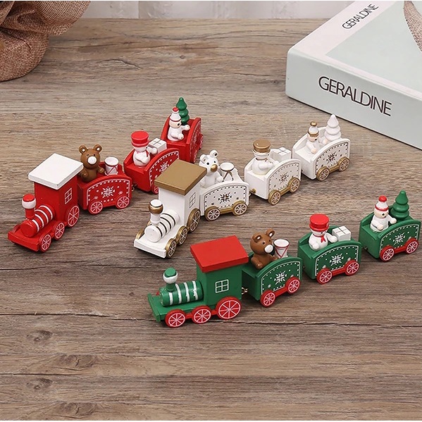 Enfeites de mini trem de madeira, conjunto de trem de Natal Trem de Natal  pintado de madeira Decoração de Natal Presente infantil, Decorações de  Natal Decoração de trem de madeira para(vermelho)