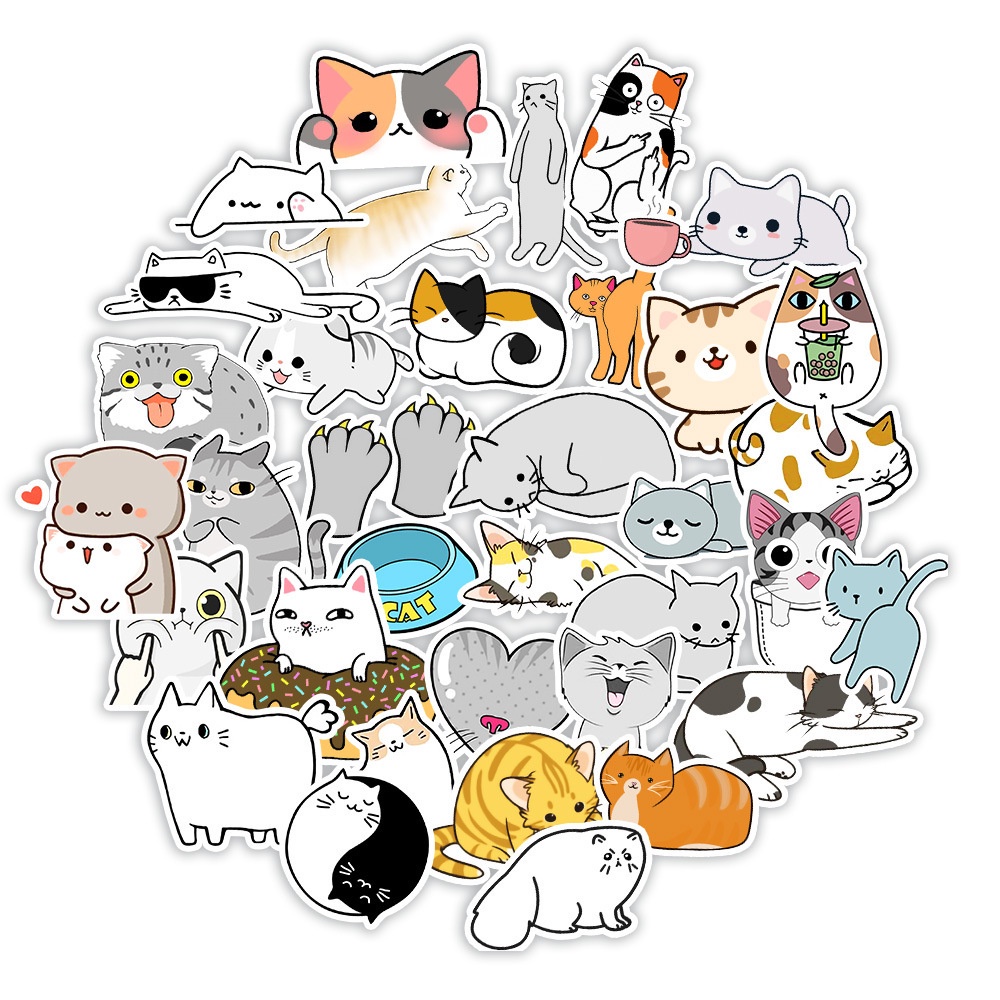 50 Adesivos De Gato Fofo Para Notebook / Computador / Celular / Xícara ...