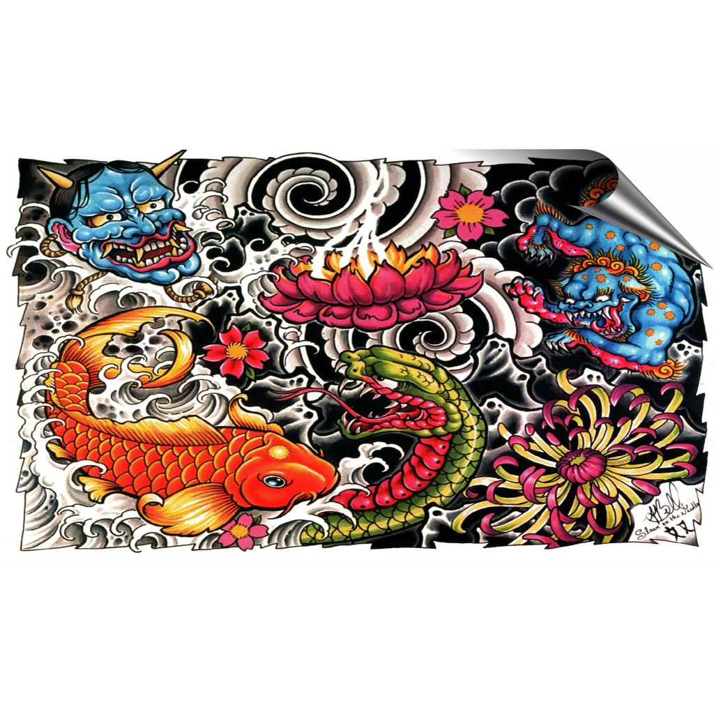 Painel Adesivo Decorativo De Parede Estúdio Tatuagem Tattoo Japanese Irezumi Decoração Stúdio