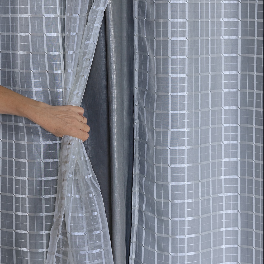 Cortina Blackout Prata com Voil Xadrez 2,00 m x 1,40 m Cinza | Shopee ...