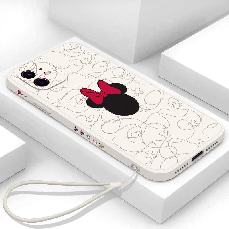 Disney Cartoon Mickey gel de sílica Capinha Capa Para iPhone 11 12 13 14 Pro Max XR XS 7 8 Plus Com corda suspensa