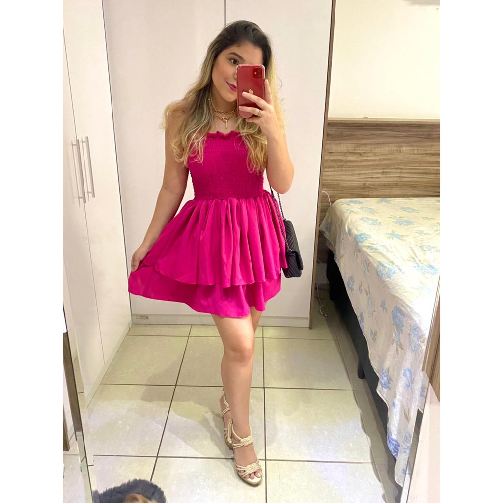 Vestido rodado hot sale curto rosa