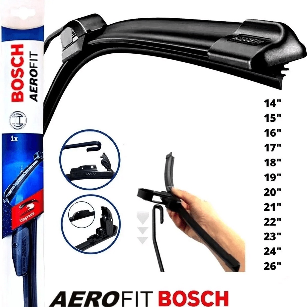 Limpador Parabrisa Palheta Paleta dianteira gancho Original Bosch Aerofit