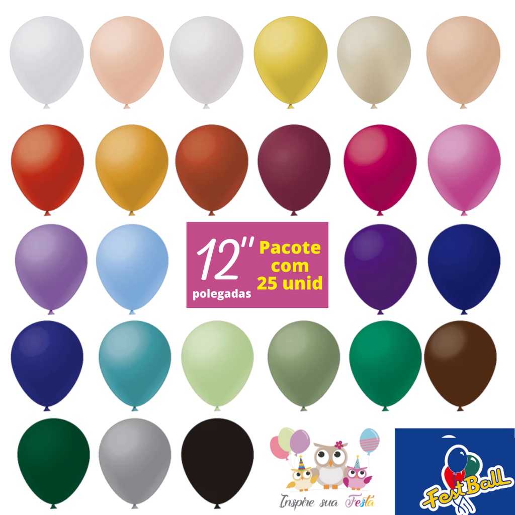Balão Liso 12 polegadas Festball 25 Uni - Inspire sua Festa Loja ...