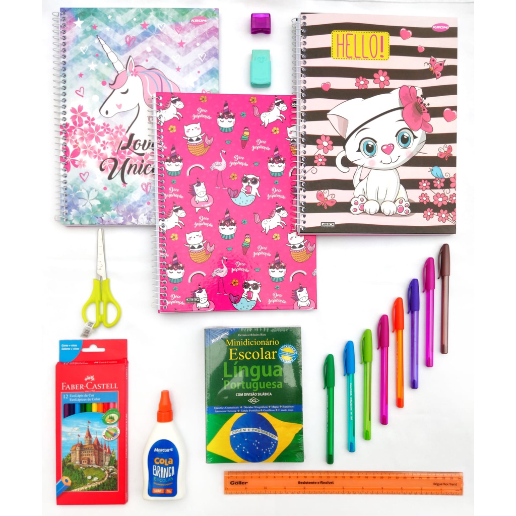 Kit Material Escolar Volta Às Aulas Meninas Barato 18 peças | Shopee Brasil