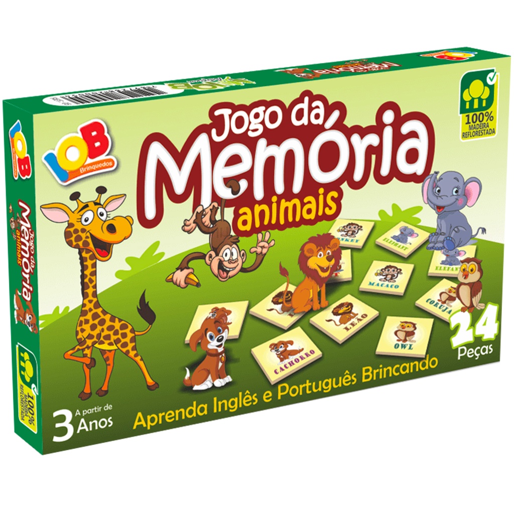 Jogo da Memoria Animais em Madeira Brincadeira De Criança