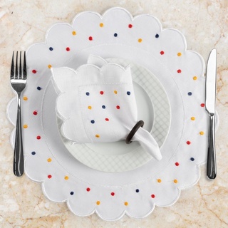 Kit Mesa Posta Americano Souplst Suplat 6 Capas + 6 Guardanapos Bordado Poa