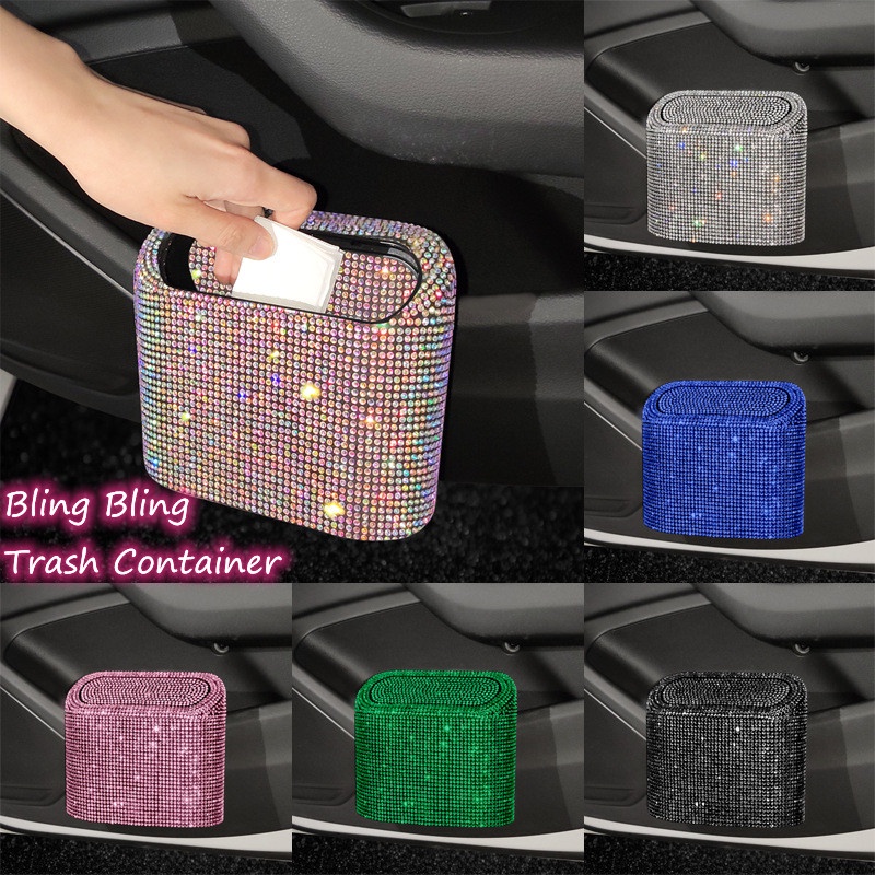 Bling Lata De Lixo Para Carro Lixeira Caixa Armazenamento Montada Na Parede Acessórios Automotivos