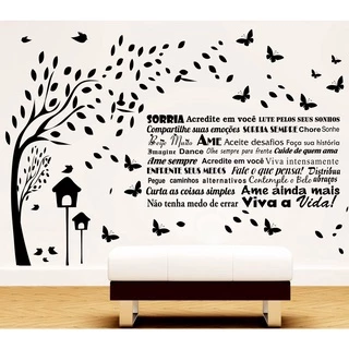 Adesivo Decorativo de Parede Combo Árvore e Frase Motivacional Sorria Acredite