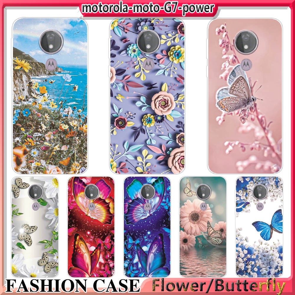 Capa Flexível De Silicone/Tpu Desenho de flores para Celular Motorola Moto G7 Power Phone Case